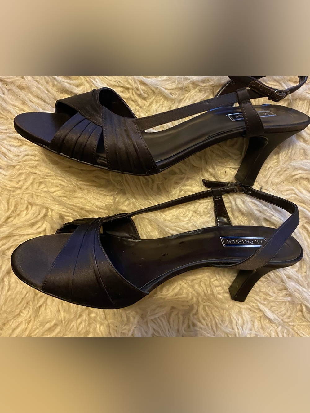 M. Patrick Black Satin Open-Toe Sling Back Heels size 9 1/2 M